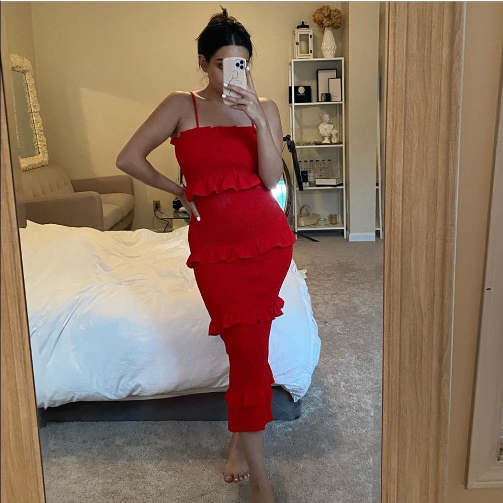 Red ruffled dress